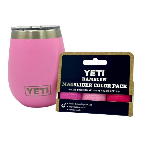 YETI RAMBLER 10oz. WINE TUMBLER with 3PK MATCHING MAGLIDERS - POWER PINK - Picture 1 of 1